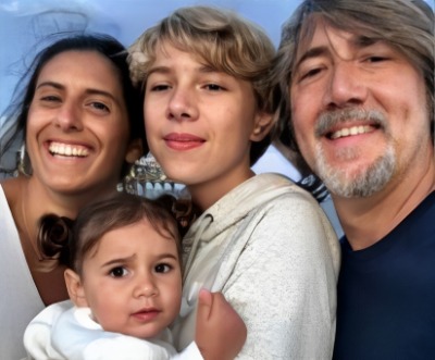 Vincent Mazeau with his second wife, Natasha, and two children, Beckett and Elle Mazeau.